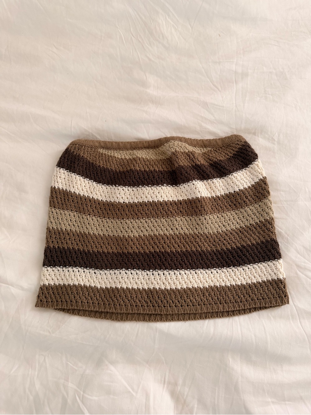 Outcast Striped Crochet Knit tube top in Brown and White